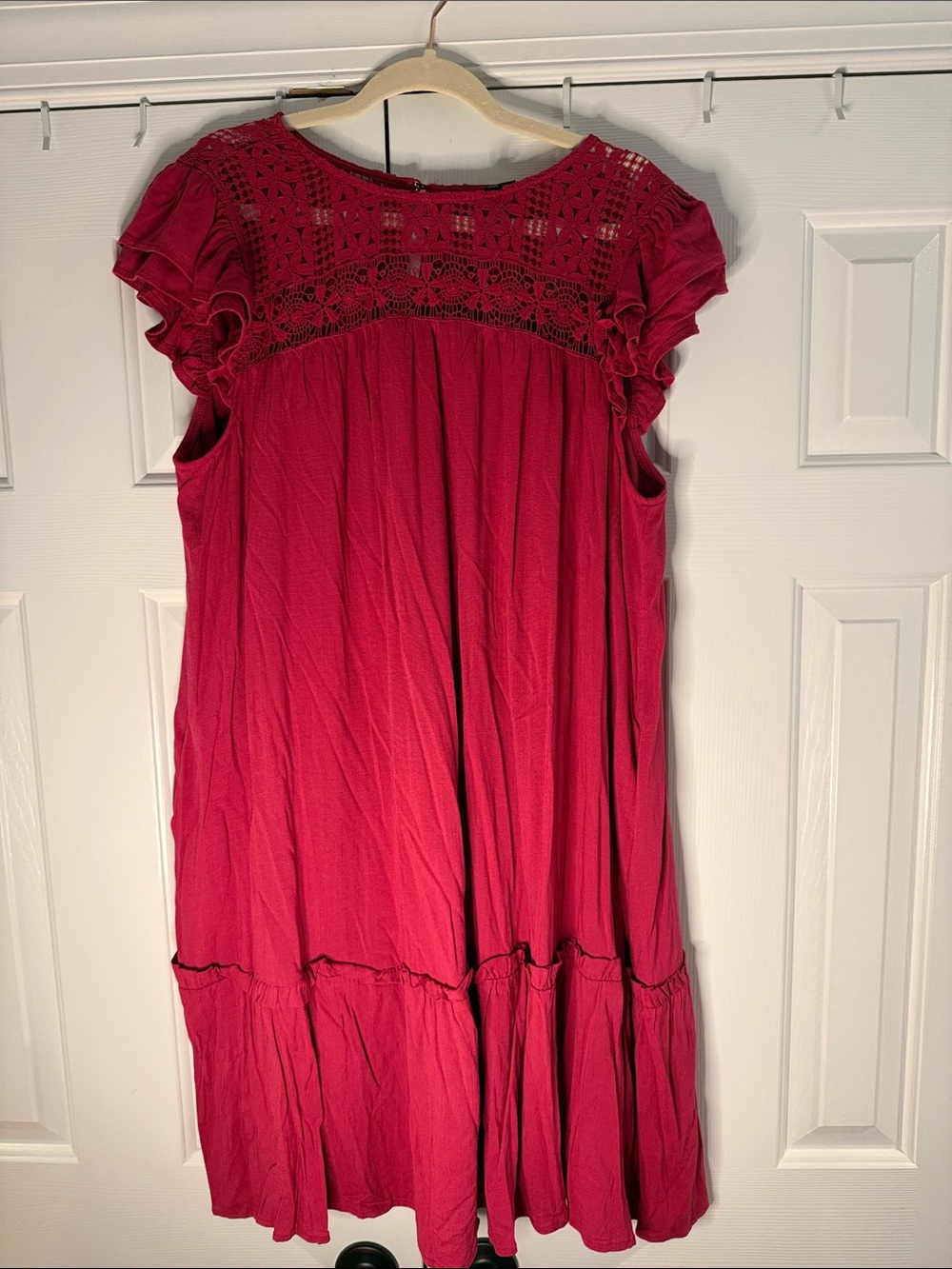 Torrid Red Crochet-Yoke Ruffle Sleeve Casual Dress